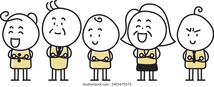 Illustration set of smiling people standing with folded hands