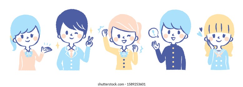 Illustration set of smiling students