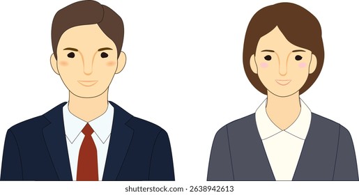 Illustration set of smiling young people in suits