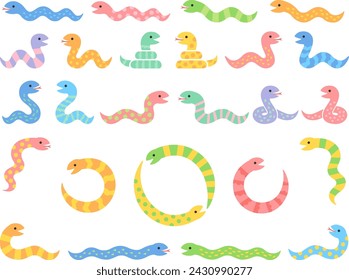 Illustration set of snakes with various colorful patterns