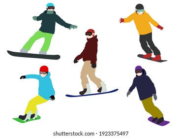 Conjunto de ilustraciones de snowboard (fondo blanco, vector, corte)