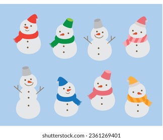 Illustration set of snowmen in various poses