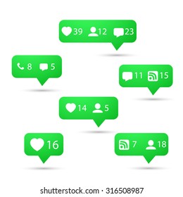 Illustration of Set of Social Media Network Vector Icons. Include Like, Follow, Call, Message etc. Icons