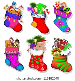 illustration of a set of socks with gifts for Christmas