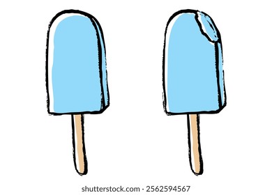 Illustration set of soda-flavored ice cream on a stick with a touch of brush