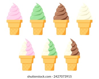 Conjunto de ilustración de helado de porción suave en un cono