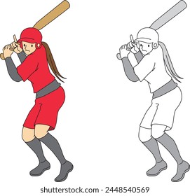 Illustration set of softball players batting