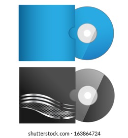 Illustration set of software box and disc isolated on white background. Vector. 