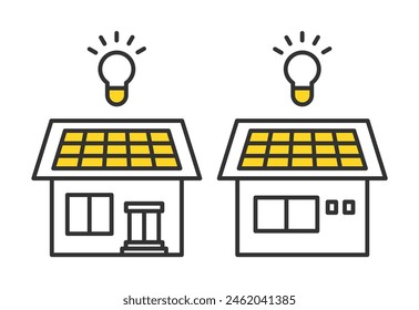 Illustrationssatz aus Sonnenkollektoren, privater Stromerzeugung und Solarkraftwerken.