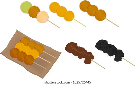 Illustration set of soy sauce, sesame and red bean paste dumplings