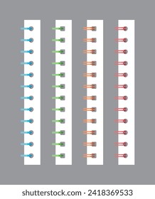 An illustration set of spiral wire springs that bind papers such as notes, notebooks, books, memo pads, diaries, planners, calendars, documents, and binders by punching holes in them.