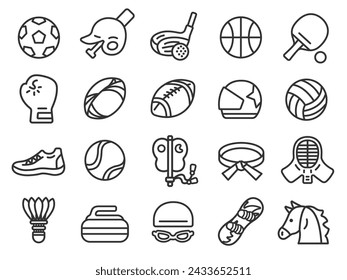 An illustration set of sports icons (line drawings) for each type of sport.