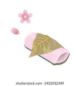 Illustration set of spring-like cherry blossom rice cake