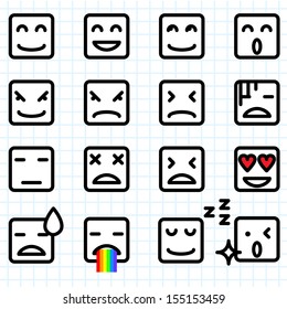 Illustration of a set of square face emoticon icon