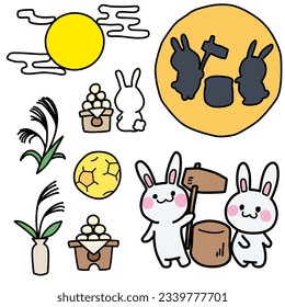 Illustration set starring a rabbit with an image of tsukimi (moon viewing)