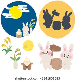 Illustration set starring a rabbit with an image of tsukimi (moon viewing)