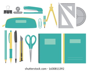 illustration set of stationaries in office