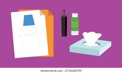 Ilustración de un conjunto de artículos de papelería para dibujar y pintar