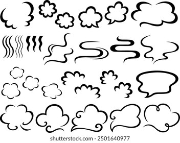 Illustration set of steam effects and speech bubbles