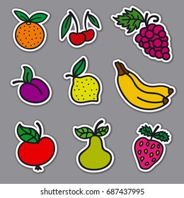 illustration of set stickers of different fruits and berries