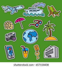 illustration of set stickers for tourism and travel services 