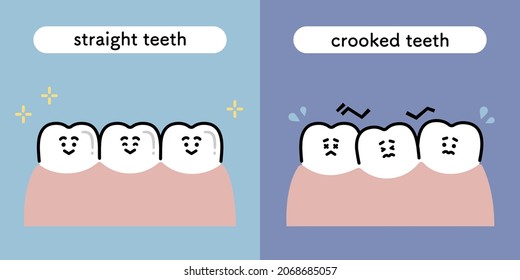 illustration set of straight teeth and crooked teeth