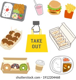 Illustration set studded with take-out food