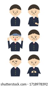 Illustration set of student boy with 6 emotions. 