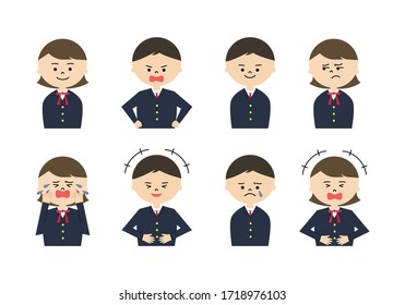 Illustration set of student boy and girl with different emotions
