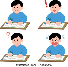 Illustration set of student studying