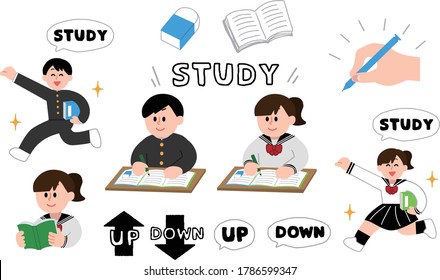 Illustration set of students studying