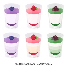 Illustration set of stylish pudding in a glass