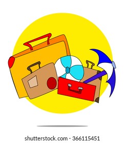 Illustration of a set of suitcases with yellow circle background