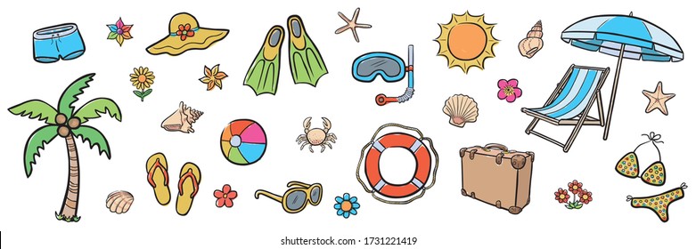 Illustration set: summer / colorful, hand drawn, vector, isolated