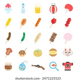 Illustration set of summer festival icons.

The Japanese word "matsuri" means festival.