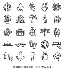 Illustrationsset von Sommersymbolen (Strichzeichnungen).