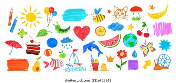 Conjunto de ilustraciones de dibujos infantiles aislados de verano