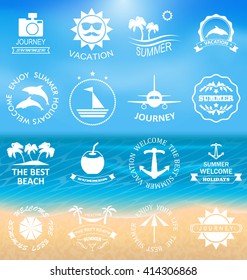 Illustration Set Summer Labels,Templates, Badges, Posters, Frames for Design of Beach Vacation, Party, Travel, Tropical Paradise. Templates for Logo - Vector