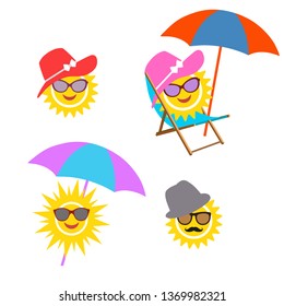 illustration set sun. Graphic elements for children, birthday card, summer elements white background
