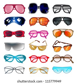 illustration set of sunglasses and eyeglasses for vision correction