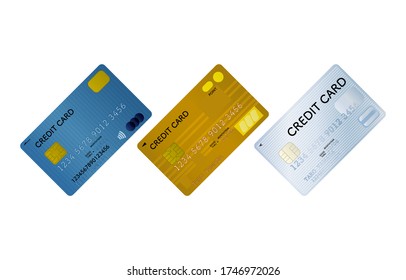 Illustration set of the surface of three types of credit cards (blue, gold, platinum)