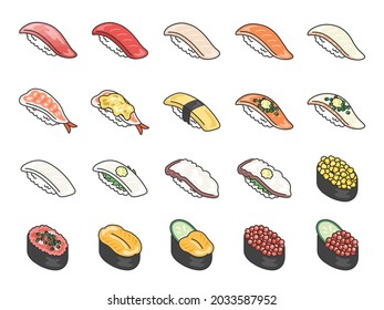 Illustration set of sushi ingredients.