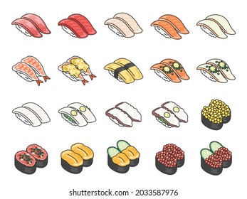 Illustration set of sushi ingredients.