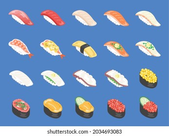 Illustration set of sushi ingredients.