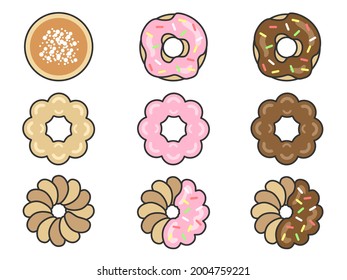 Juego de ilustraciones de caramelos donuts.