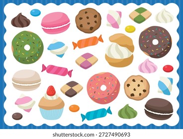 Illustration Set von Süßigkeiten wie Schokolade, Donuts, Kuchen