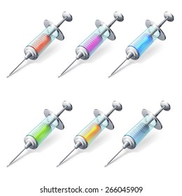 Illustration of set of syringes with different color liquid