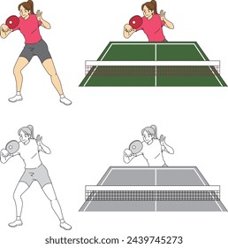 Juego de ilustración de jugador de tenis de mesa (femenino)