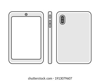 An illustration set of a tablet PC viewed from various angles.