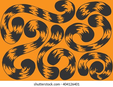 Illustration set of tails tiger on orange background